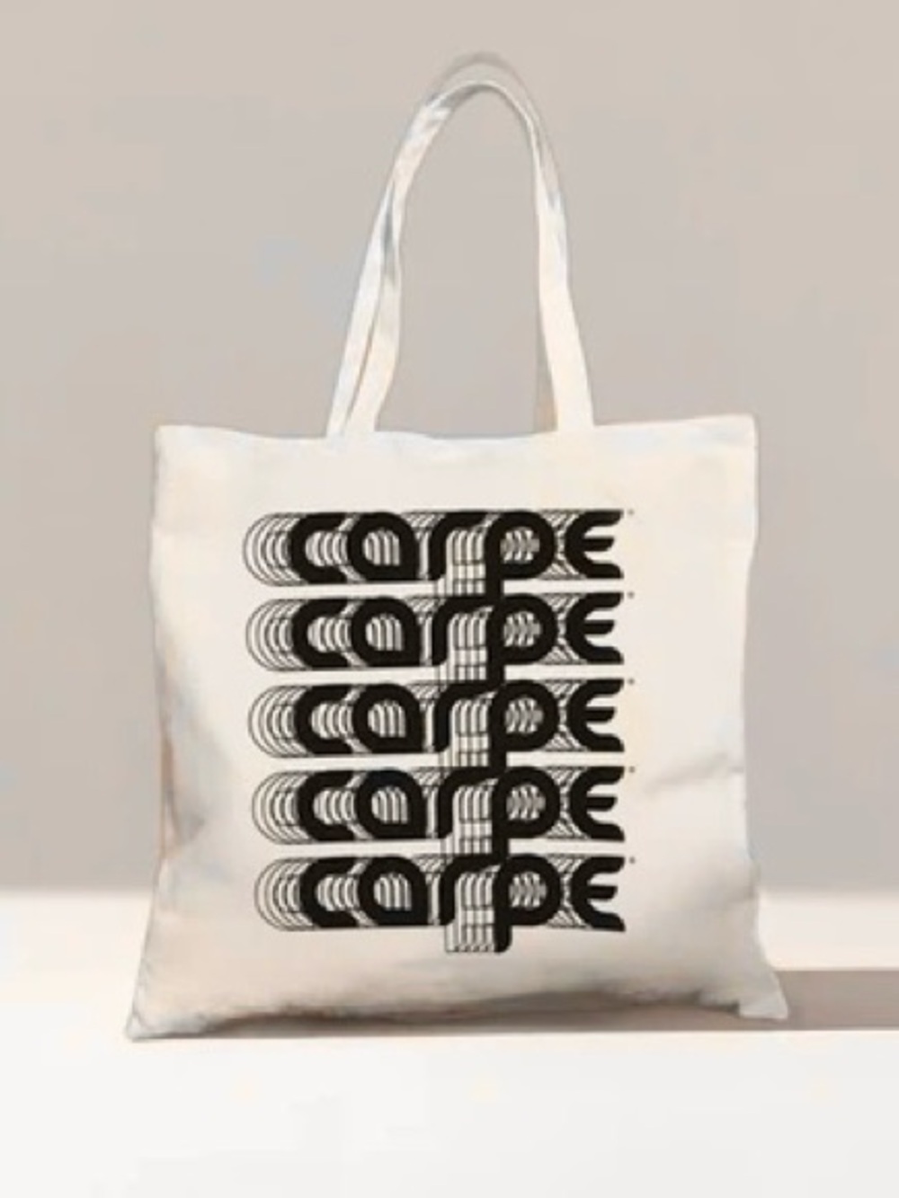 Carpe Canvas Tote Bag with Black Repeated Graphic